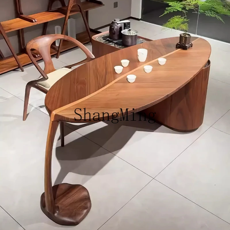 

ZYY new Chinese black walnut tea table and chair combination living room balcony modern simple light luxury tea table