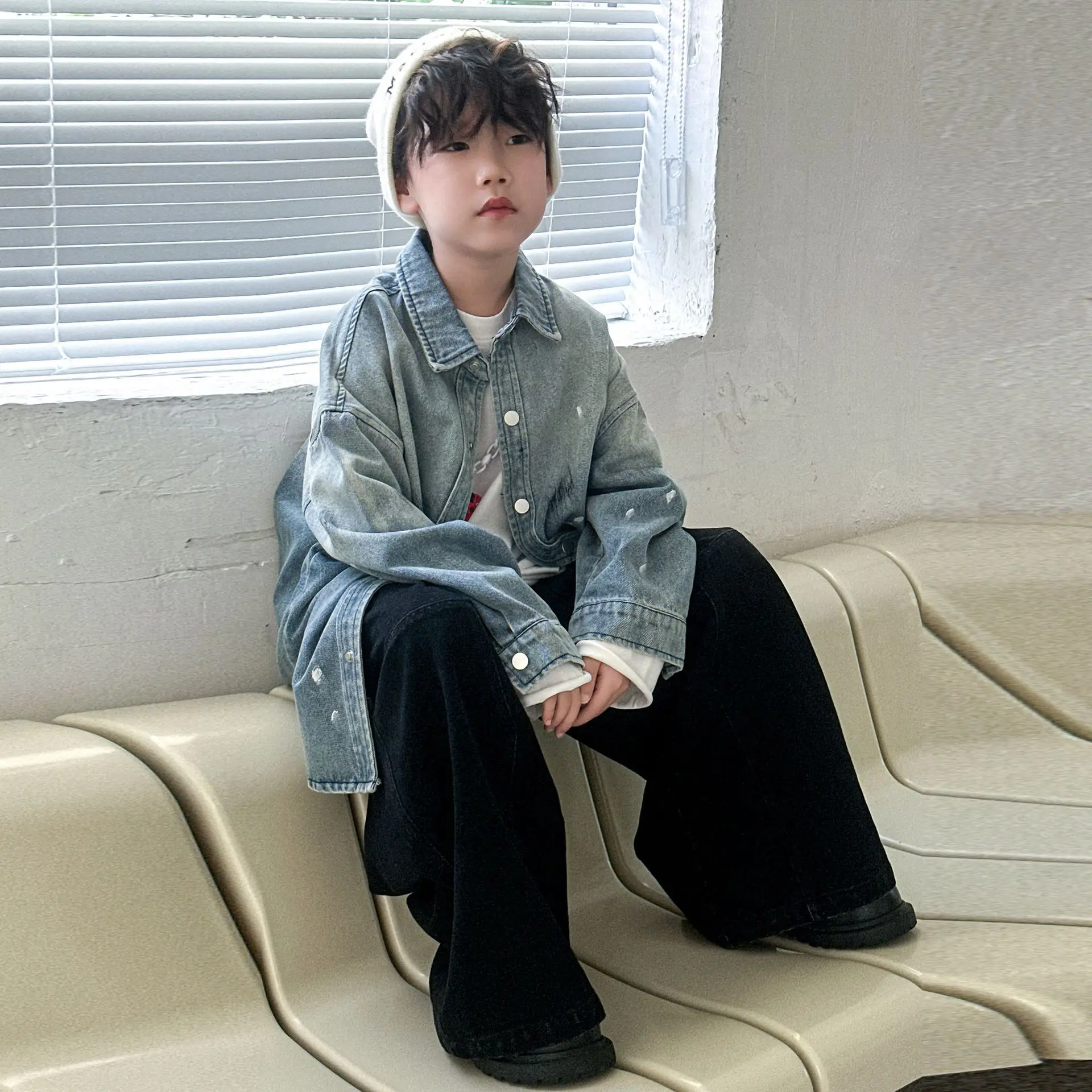 

Children's Clothing Cargo Pants New Autumn Style Loose American-style Black Denim Wide-leg Pant Children's Clothing Casual Jeans