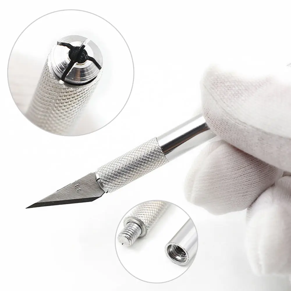 1 Stuk Gebak Snijmes Metalen Handvat Antislip Mes Met 6 Stuks Mes Scalpel Cutter Graveren Multi-Color Ambachtelijke Snijgereedschap