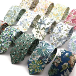 Cravate Chic à Motif Floral pour Homme, 100% Coton, Beau Motif Floral, Document observateur, Étroite, Maigre, Imbibé, Accessoire Décontracté, Nouvelle Collection
