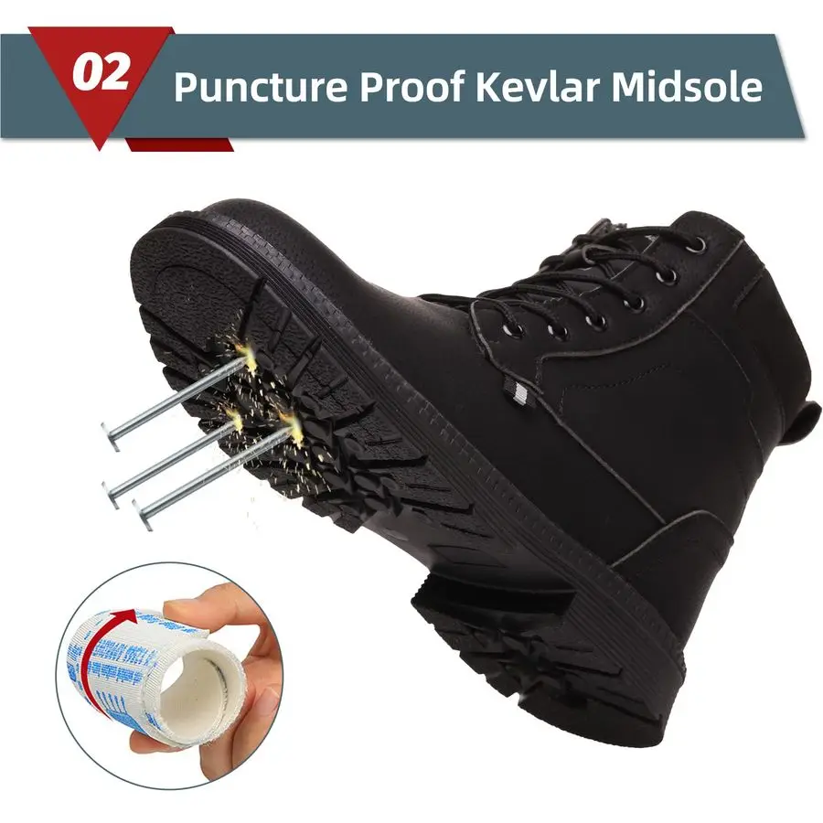 Steel Toe Boots for Men Comfortable Waterproof Construction Work Boots for Men Slip Resistant Lightweight Safety Shoes Botas de