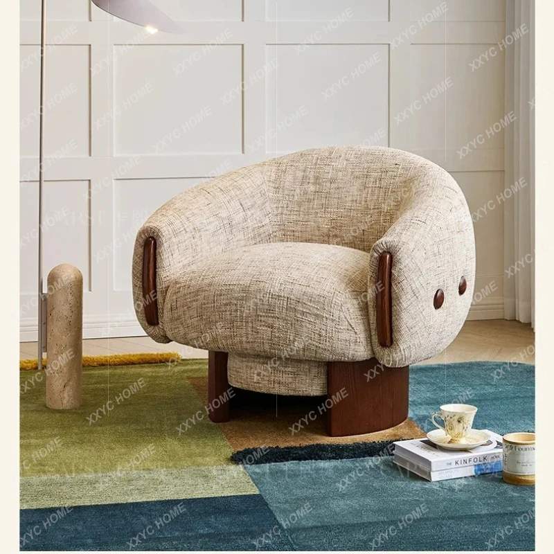 MS 63 Mushroom Swivel Chair French Retro Solid Wood Single Sofa Chair Rotating Living Room Small Apartment Leisure Chair Study