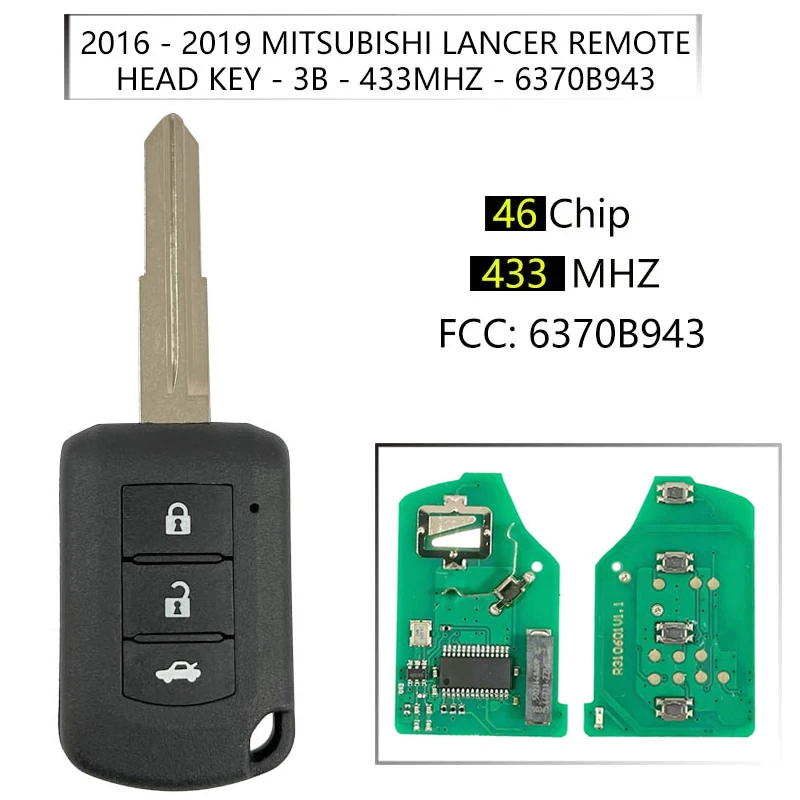 

CN011030 3 Buttons Smart Car Key 433MHz For Mitsubishi Lancer 2016-2019+ Key Head Remote J166E 46Chip MIT11R 6370B943