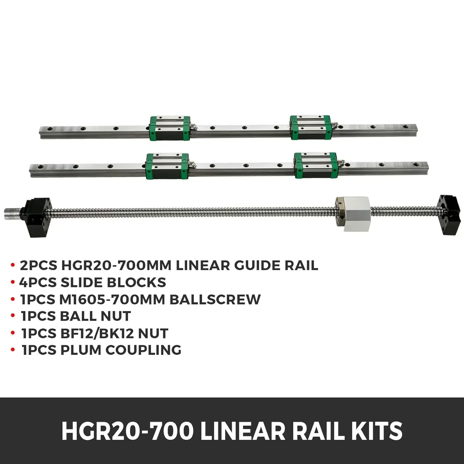 Linear Guide Rail 2Pcs HGR20-700mm Linear Slide Rail with 1Pcs RM1605-700mm Ballscrew