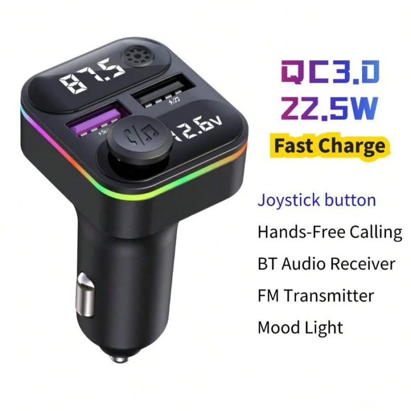 

Bluetooth FM-передатчик Беспроводной аудиоприемник Громкая связь BT Музыка Dual USB 3.1A Быстрое зарядное устройство Супер зарядка 22,5 Вт QC3.0 Автомобиль
