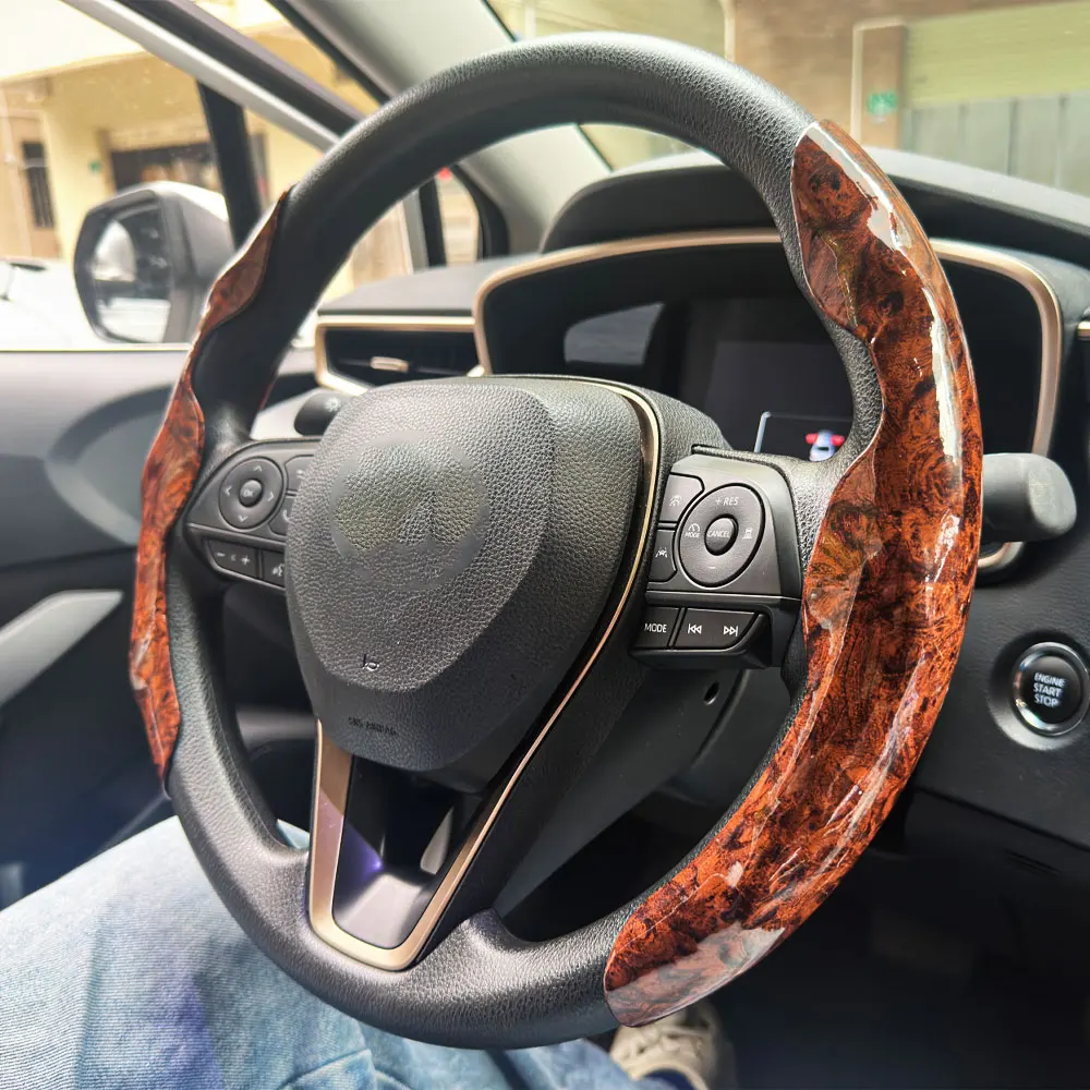 D-förmige, runde Auto-Lenkradabdeckung, Pfirsich-Holzmaserung, Retro-Stil, modifiziertes Lenkrad-Styling, rutschfestes Zubehör 2025 – Detail 1