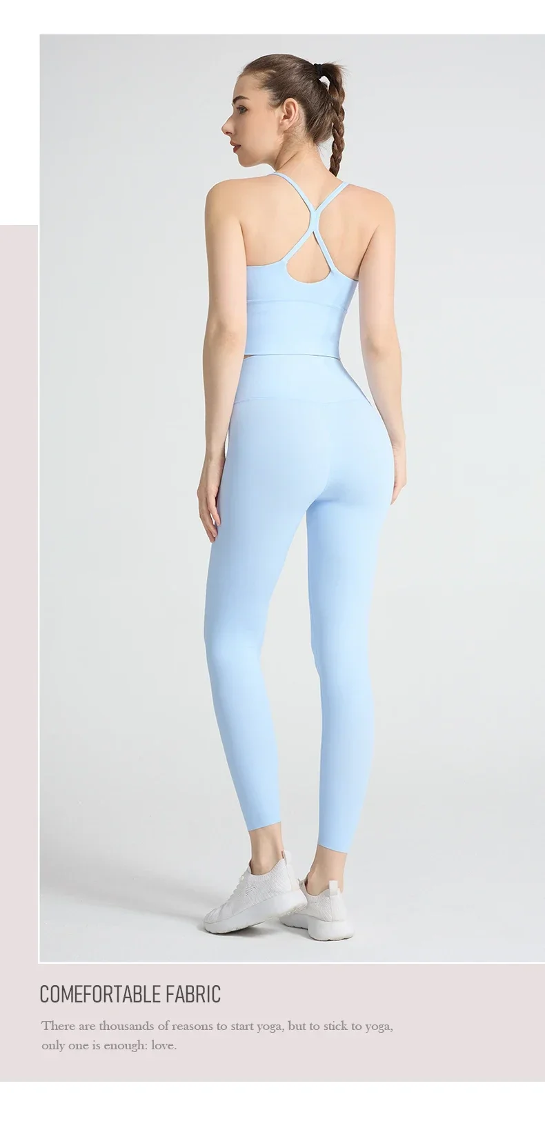 Einfarbige Weiche Damen-Sportanzüge mit Rückenkreuzdesign, Stoßfestes Sport-Top, Hochelastische Fitness-Leggings, Lauf- und Yoga-Sportsets – Detail 13
