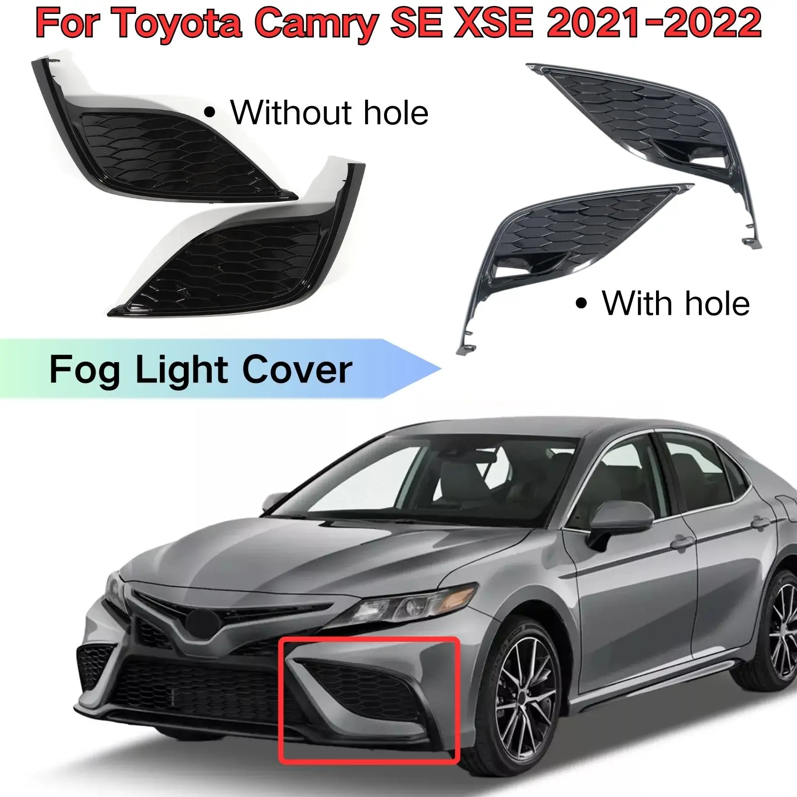 

For Toyota Camry SE XSE 2021-2022 Fog Light Cover Grille Sports 2PCS Glossy Black Without/With Hole Accessories Body Kit ABS