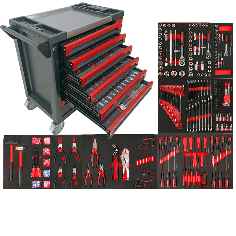 CE New Design 7 Drawer Tool Trolley Customizable OEM Garage Repair Tool Cabinet/Chest/Cart/Box With 420 Pcs Tool Sets