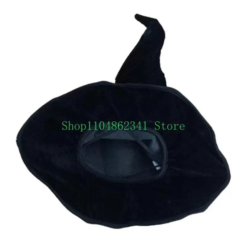 652F Plush-Look Halloween Witch Hat for Costume Parties, Pointed Party Headwear with Gathered for Adults and Teens