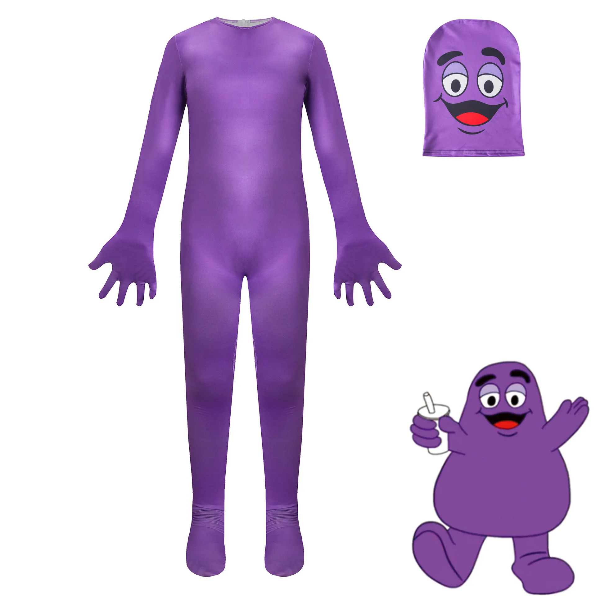 Halloween Costumes Anime Grimace Plush Game Kids Cosplay Clothing Carnival Party Boys Girls Jumpsuit Cartoon Mardi Gras Gift set