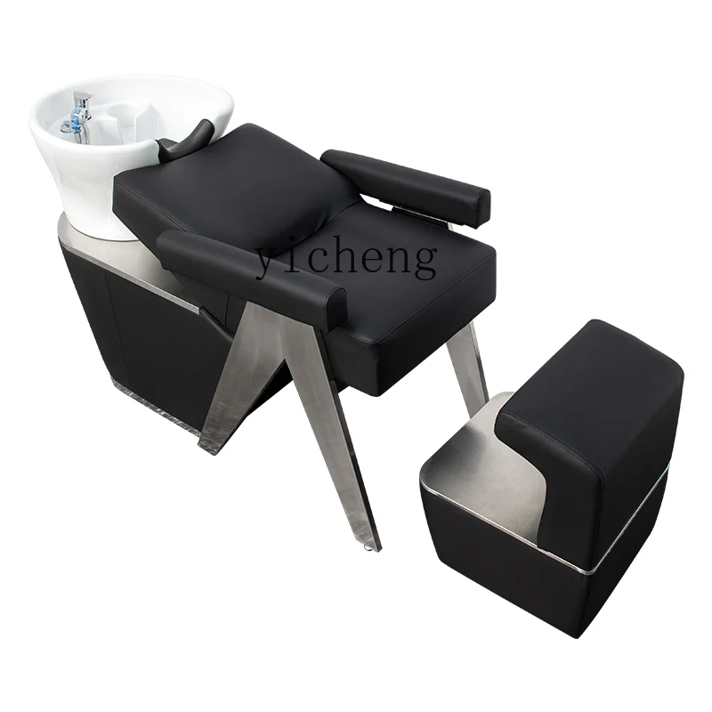 YY Barber Shop Shampoo Chair Fashion Simple Ceramic Deep Basin Half Lying Flushing Bed