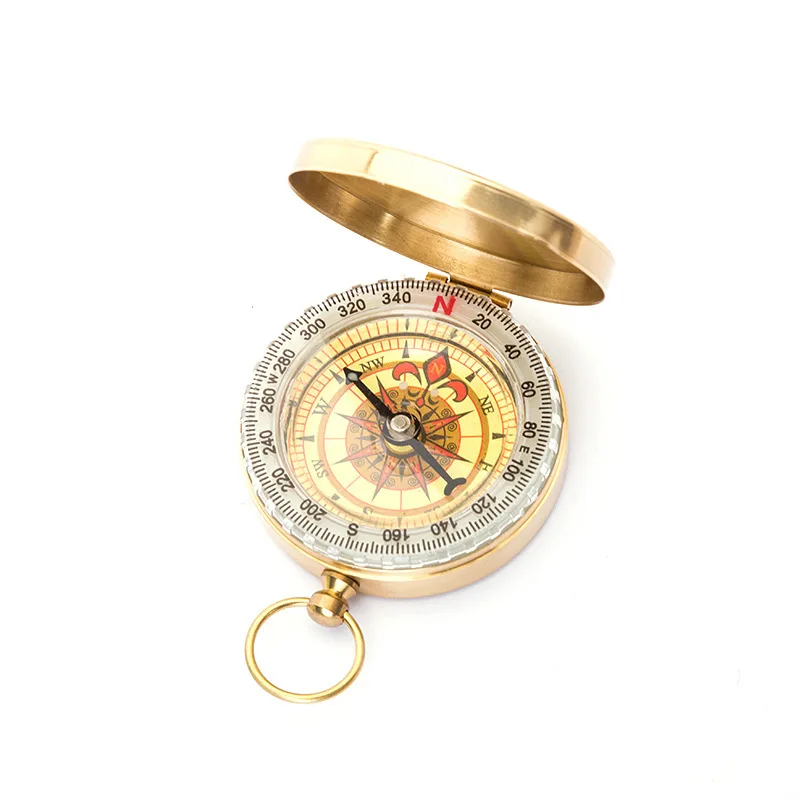 G50 Flip Up Brass Compass, Strong Night Light, Multifunctional, High Precision, Pocket Watch, Outdoor Camping, Hiking