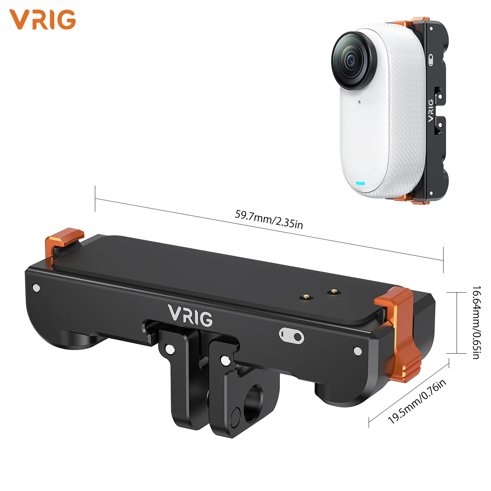 VRIG AC-39 Magnetic Quick Release Mount Metal Folding Charging Port For Insta360 GO 3S GO 3 Quick Attach 2-in-1 Base 1/4 2-Prong
