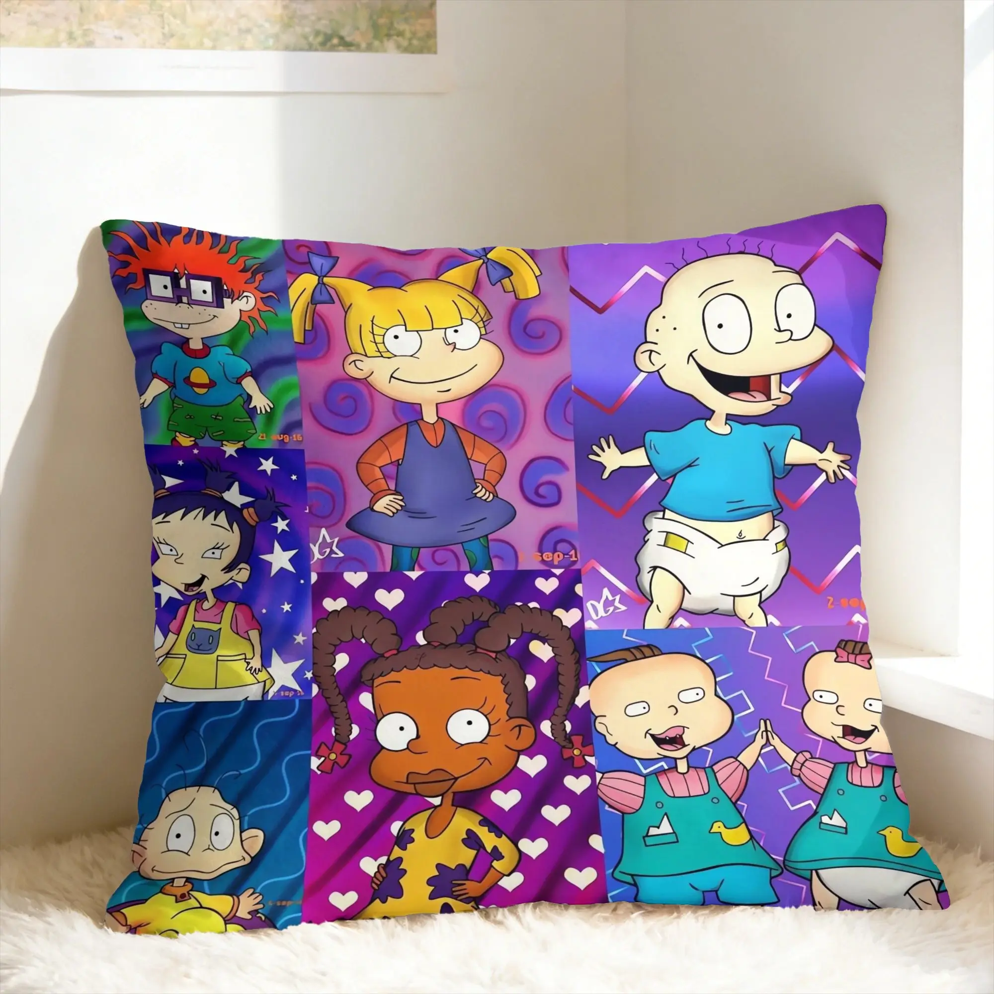 R-Rugrats Tommy Pickles Group Pattern Pillowcases  Retro Trendy Pillow Case For Sofa Couch Bed Living Room Print Pillow Cover