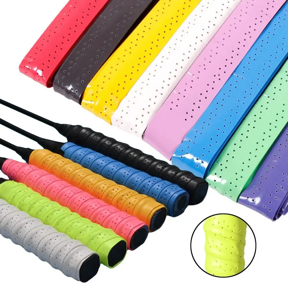 PU Badminton Racket Grip Tape Sweat Absorbent Perforated Replacement Overgrip Raised Ribbed Anti Slip Racket Handle Wrap
