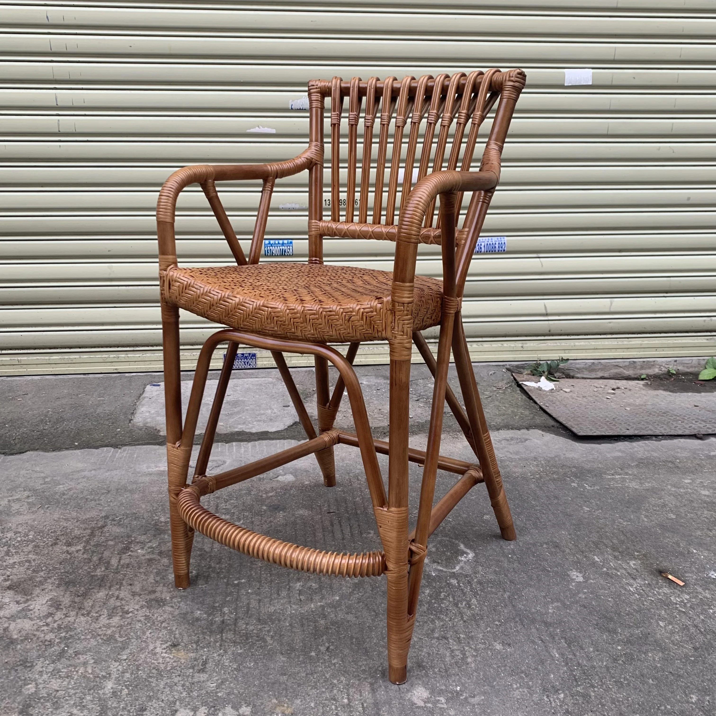 Rattan bar stool Vintage balcony homestay cafe backrest dining chair