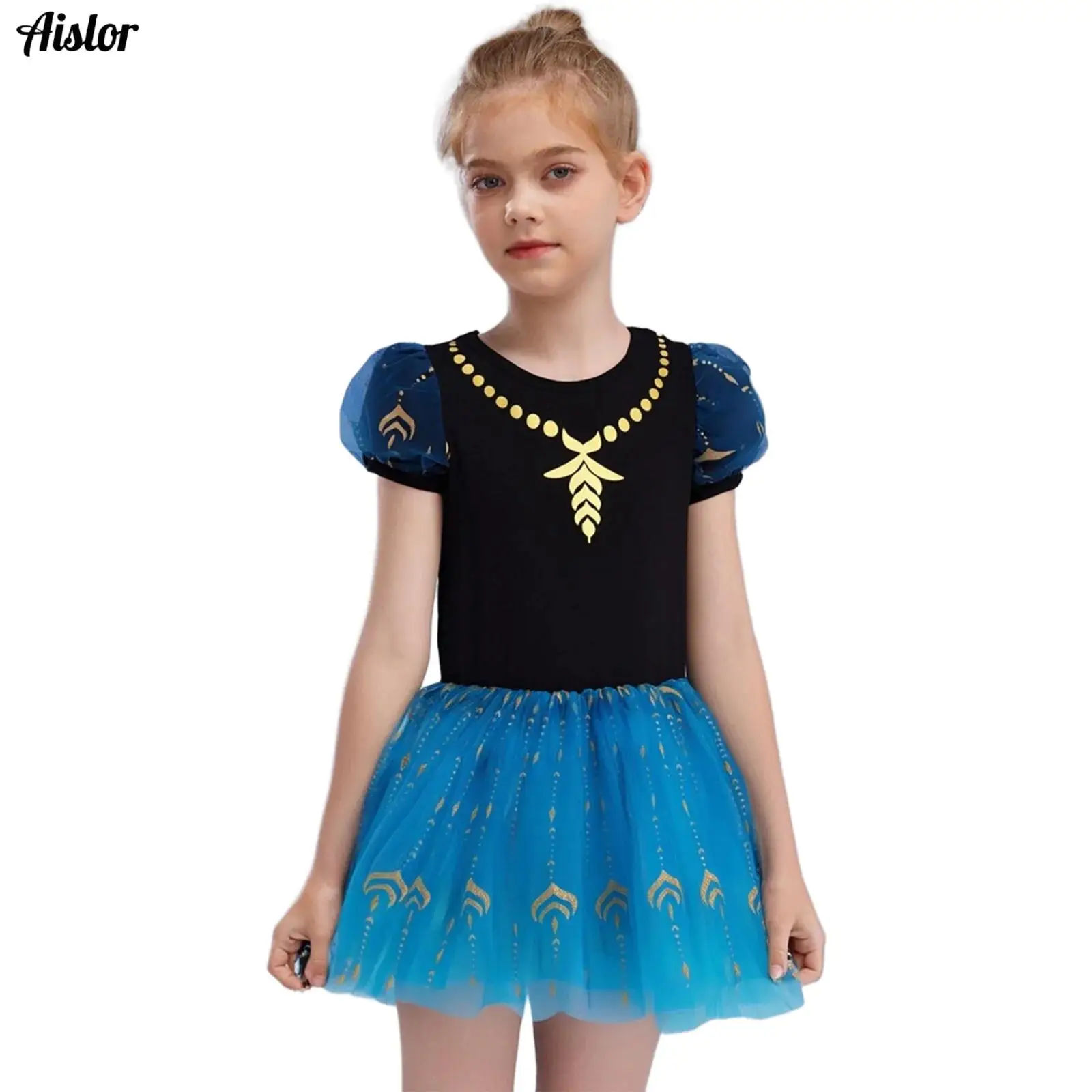 

Kids Girls Ballet Dance Dress for Halloween Theme Party Cosplay Princess Costume Short Puff Sleeves Sequined Tulle Tutu Dress