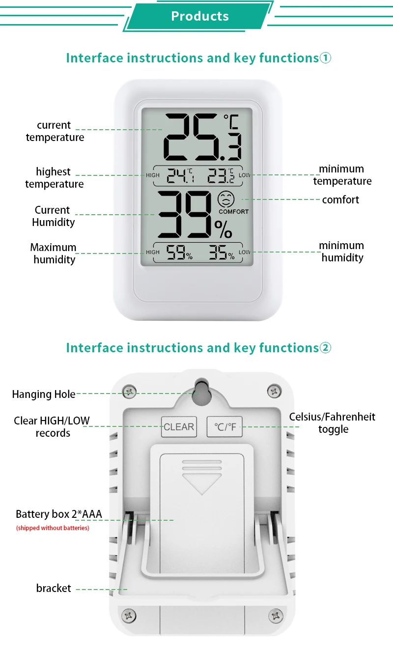 Humidity Monitor Digital Display Home Health Monitoring Celsius Fahrenheit Switch Clear Accurate Readings Compact Size