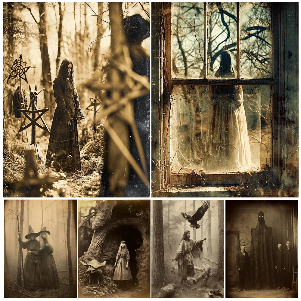 Forest Witches And Pagan Altars, Wall Art Canvas Painting, Horror Gothic Undead, Vintage Photo, Art Poster And Print, Home Decor