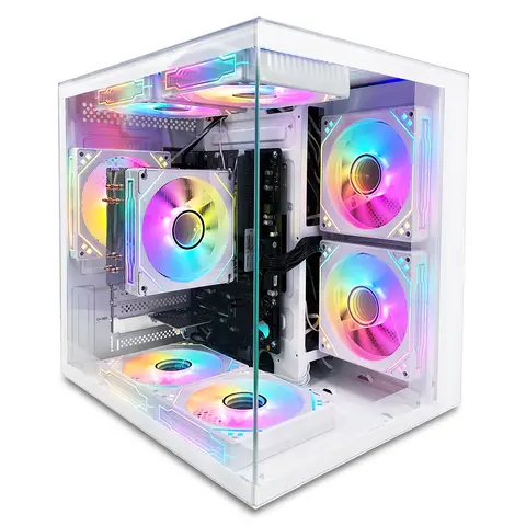 LXZ Gaming PC Desktop Computer, AMD Ryzen 5 5600GT, 16GB DDR4, 1TB NVME SSD, Prebuilt Tower PC with Integrated Graphics, WiFi, RGB Cooling Fans, for Home Office and Student, White Tempered Glass Case