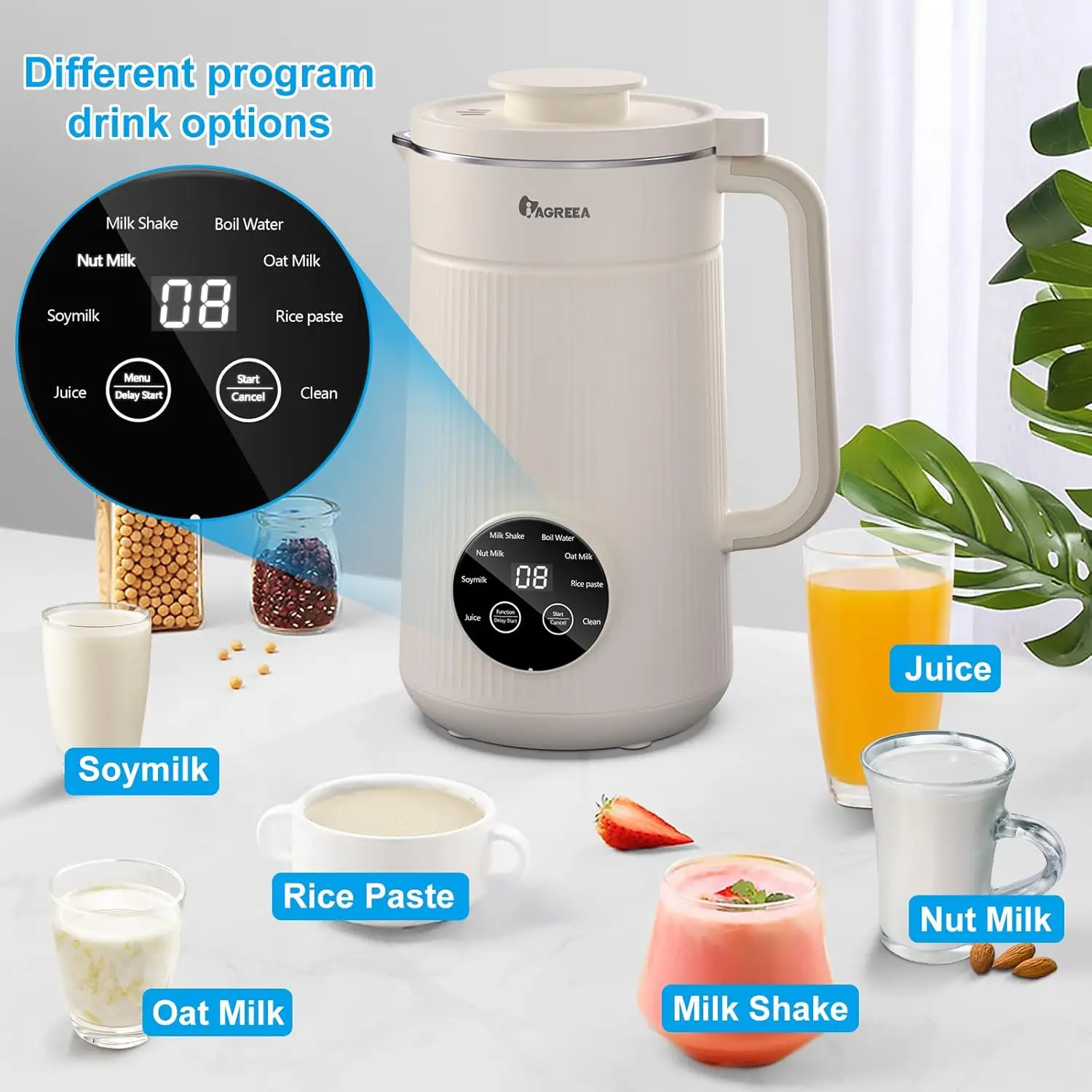 Máquina automática de leite de nozes, 35 oz, amêndoa caseira, aveia, soja, leite vegetal e bebidas sem laticínios