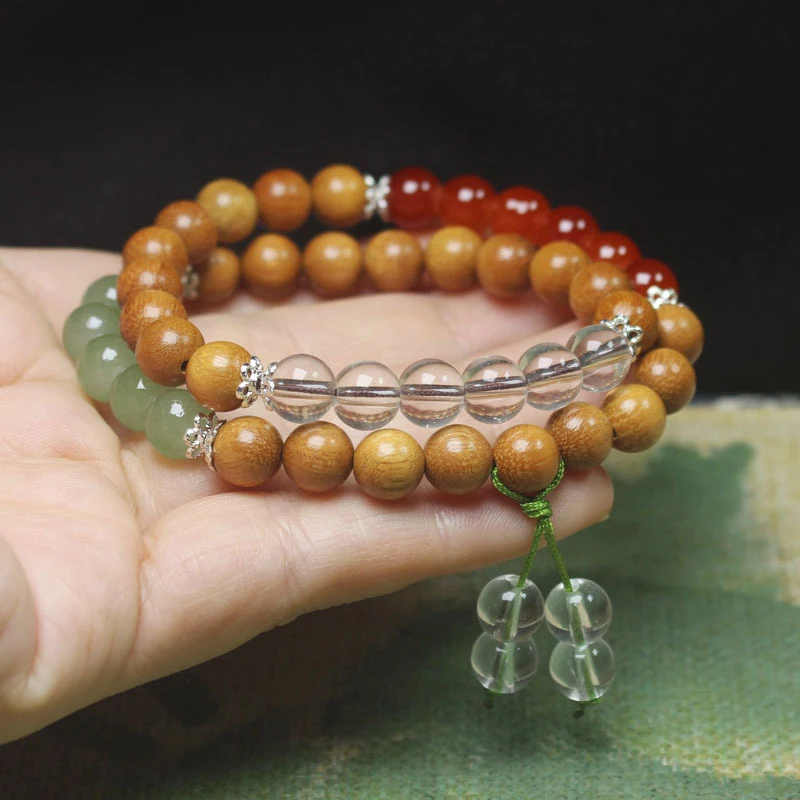 Sandalwood 8mm double-loop bracelet, Chinese-style cultural accessory, colorful , Buddhist prayer beads, fashionable hand a