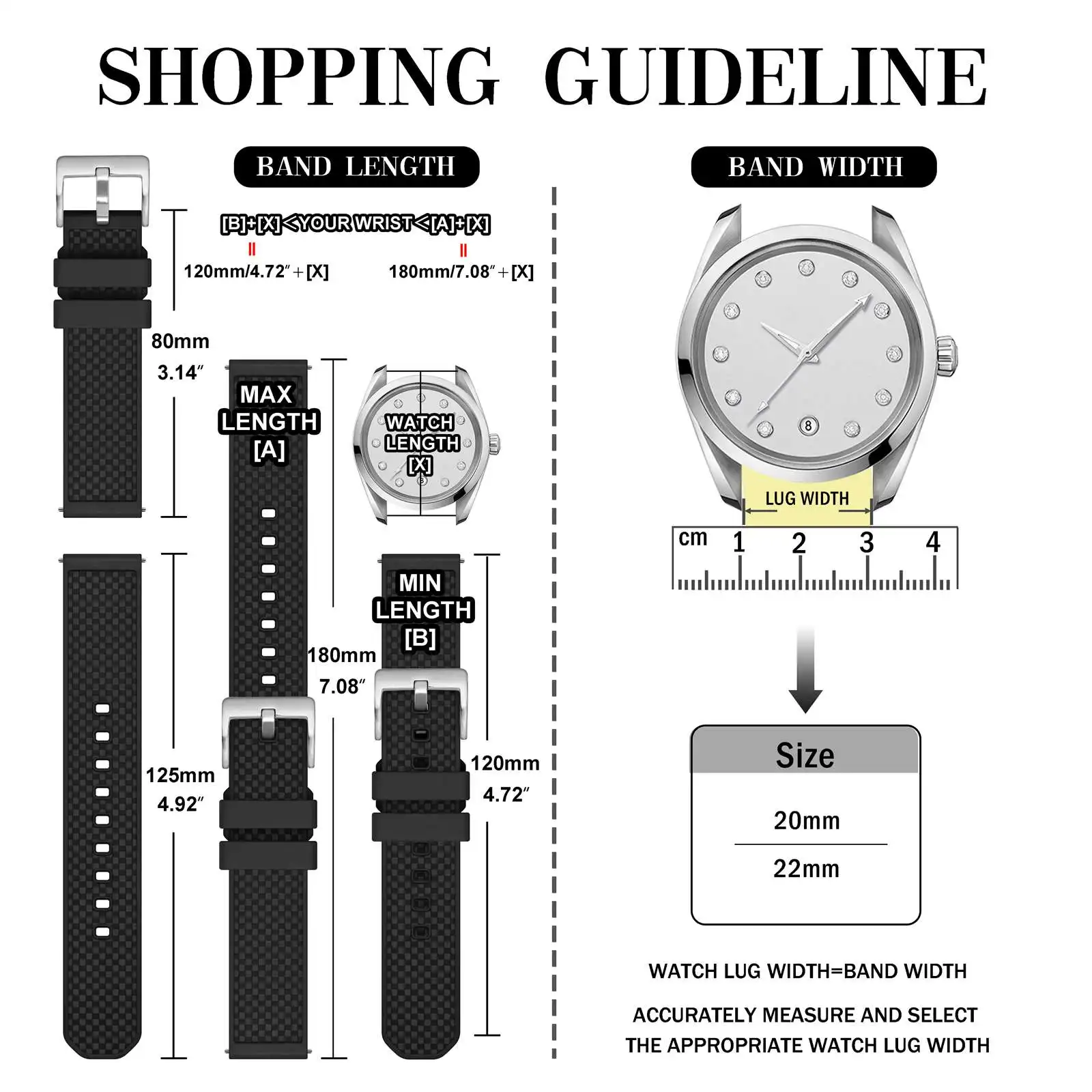 ANBEER FKM Watch Strap Replacement and Adjustable 20mm 22mm Wristband for Men Stainless Steel Buckle Quick Release Watchband