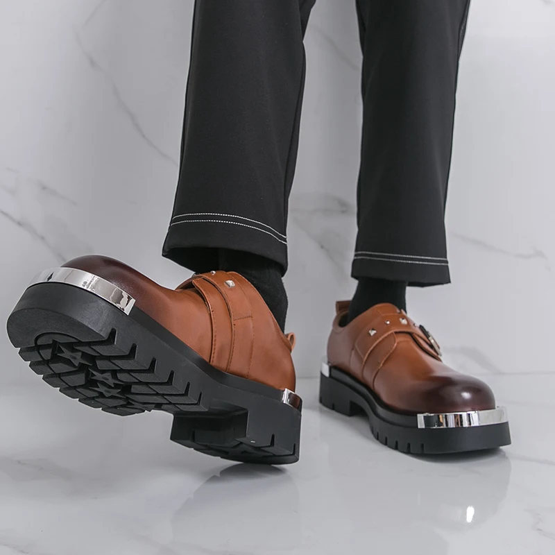 

Men Fashionable Loafers Casual Thick-soled Durable Busines Versatile Fashionable Large-head Brand Leather Shoes Social Shoes Men