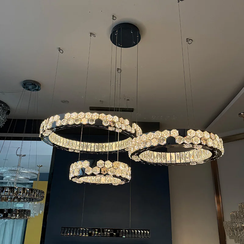 New Arrival Modern Luxury Crystal LED Chandelier Dimmable Hanging Pendant Light for Living Dining Room Bedroom Villa Entryway