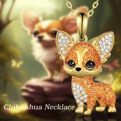 1Pc Cute Golden Cartoon Chihuahua Rhinestone Necklace for Women Exquisite Pet Memorial Jewelry Dog Lover Holiday Birthday Gift