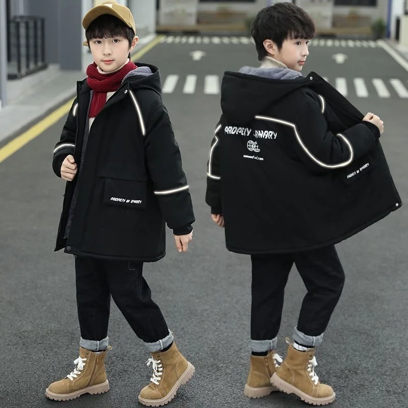 4-12 Years Autumn Winter Boys Jacket Thicken Warm Collar Fashion Baby Coat Hooded Zipper Outerwear Birthday Gift Kids Clothes