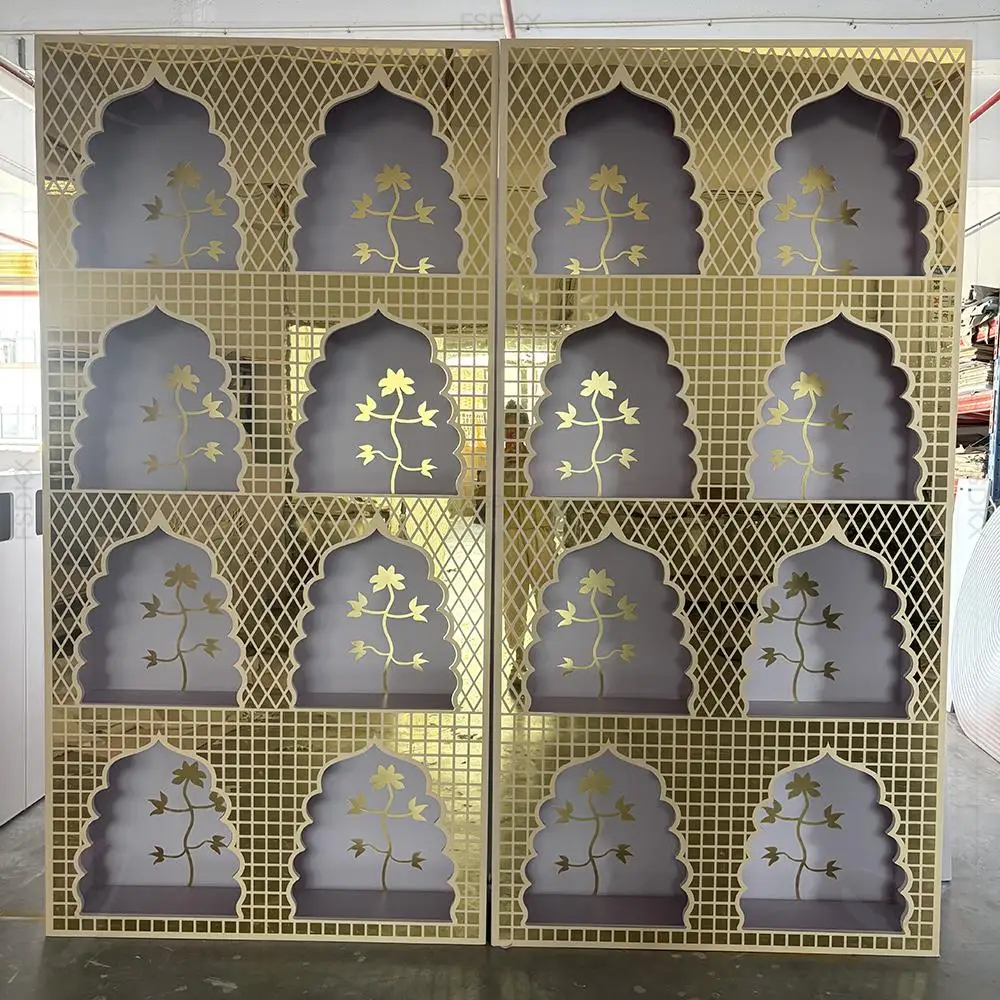

FSDKX New Design Wedding Stage White Golden Acrylic Wavy Shape Wedding 3d Panels Backdrop for Wedding Decoration