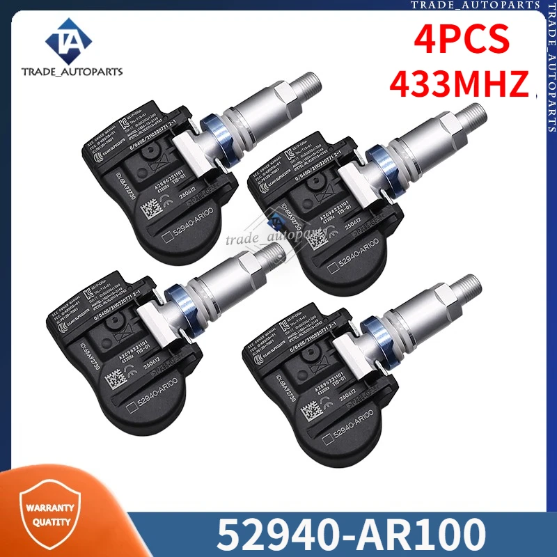 

52940-AR100 для Chrysler Grand Caravan 2021, 2023, 2024, 2025 2026 Genesis GV70, TPMS, 4 шт., датчик давления в шинах, 433 МГц