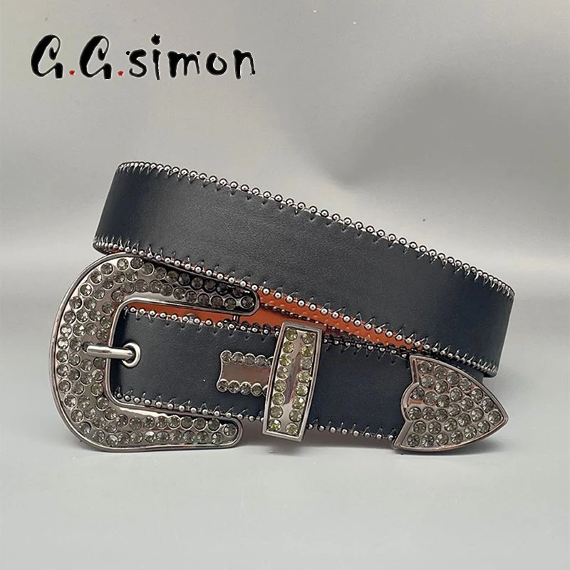 

GGSIMON Western Rhinestone Belts Fashion Luxury Crystal Buckle Bling Strap Diamond Studded Belt for Jean Cinturones Para Hombre