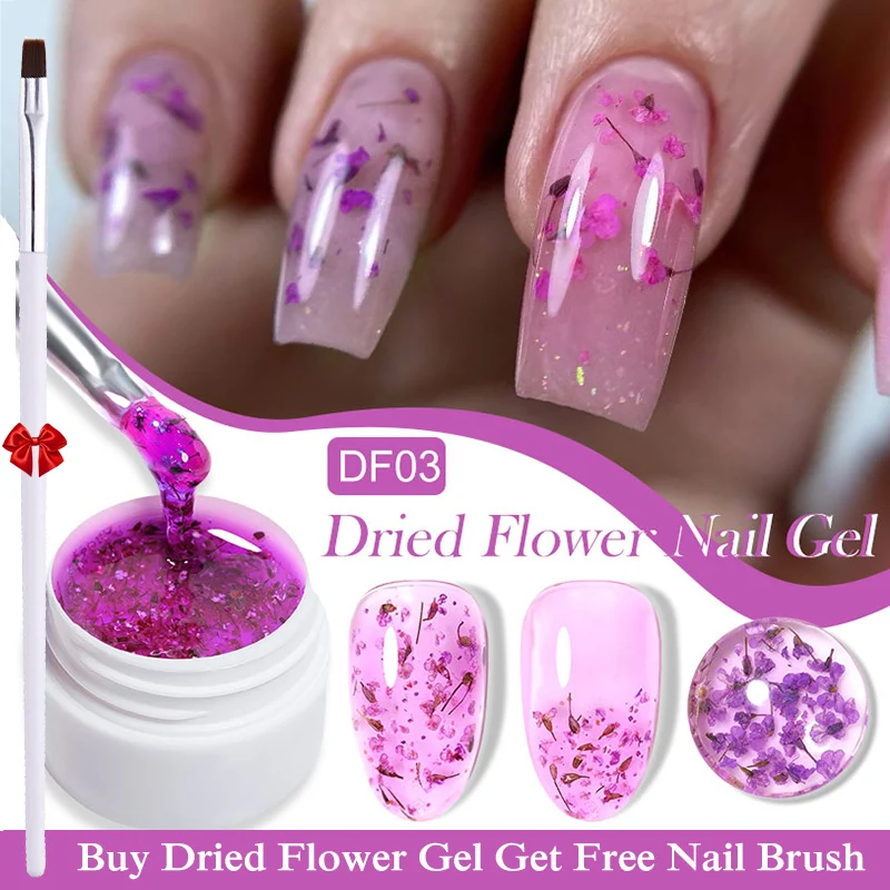 

LILYCUTE 8ml Purple Pink Dried Flower Gel Nail Polish Natural Flower Fairy Nail Art Gel Soak Off UV LED Painting Gel Varnishes