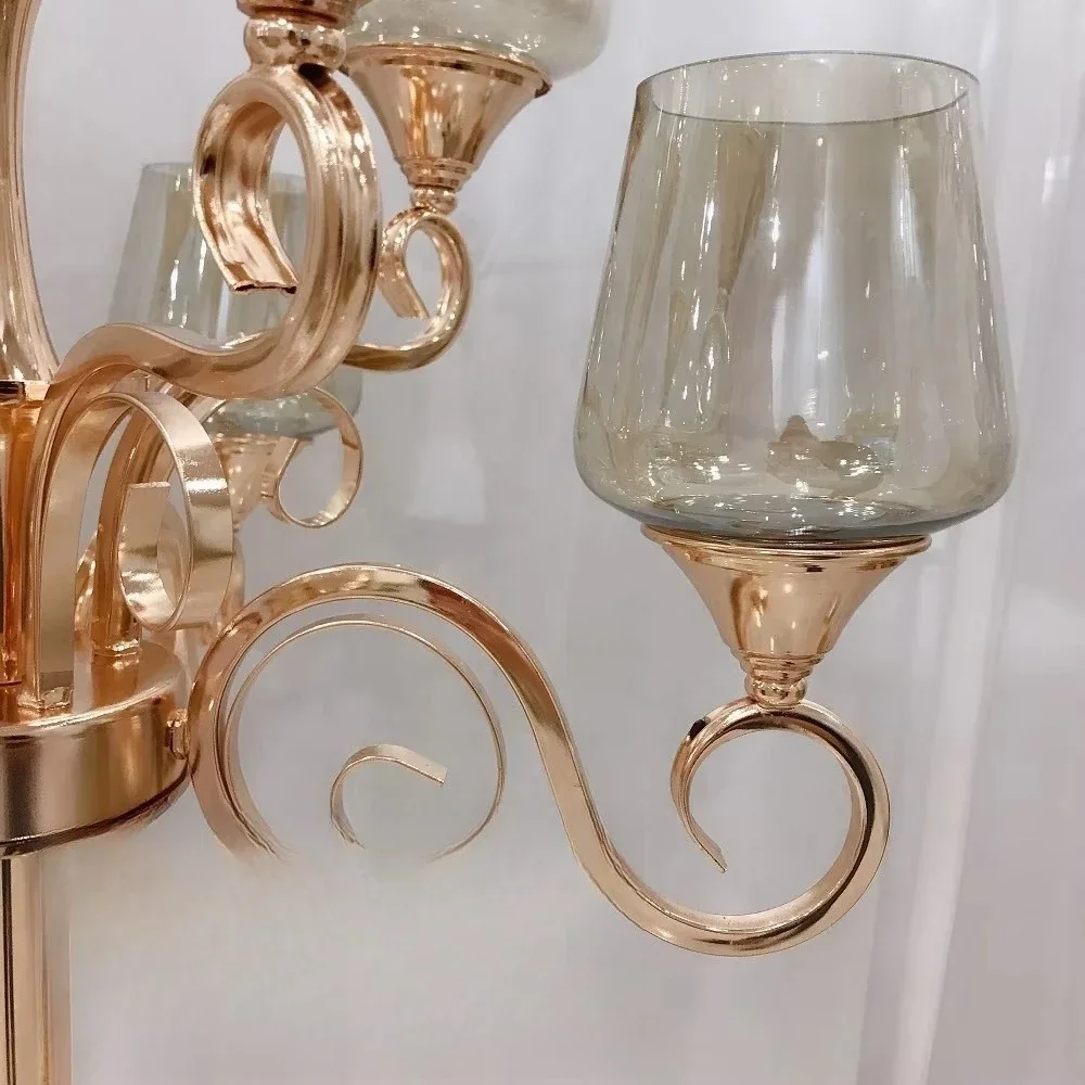 9-Head Golden Iron Shiny High Wedding Center Party Decorations
