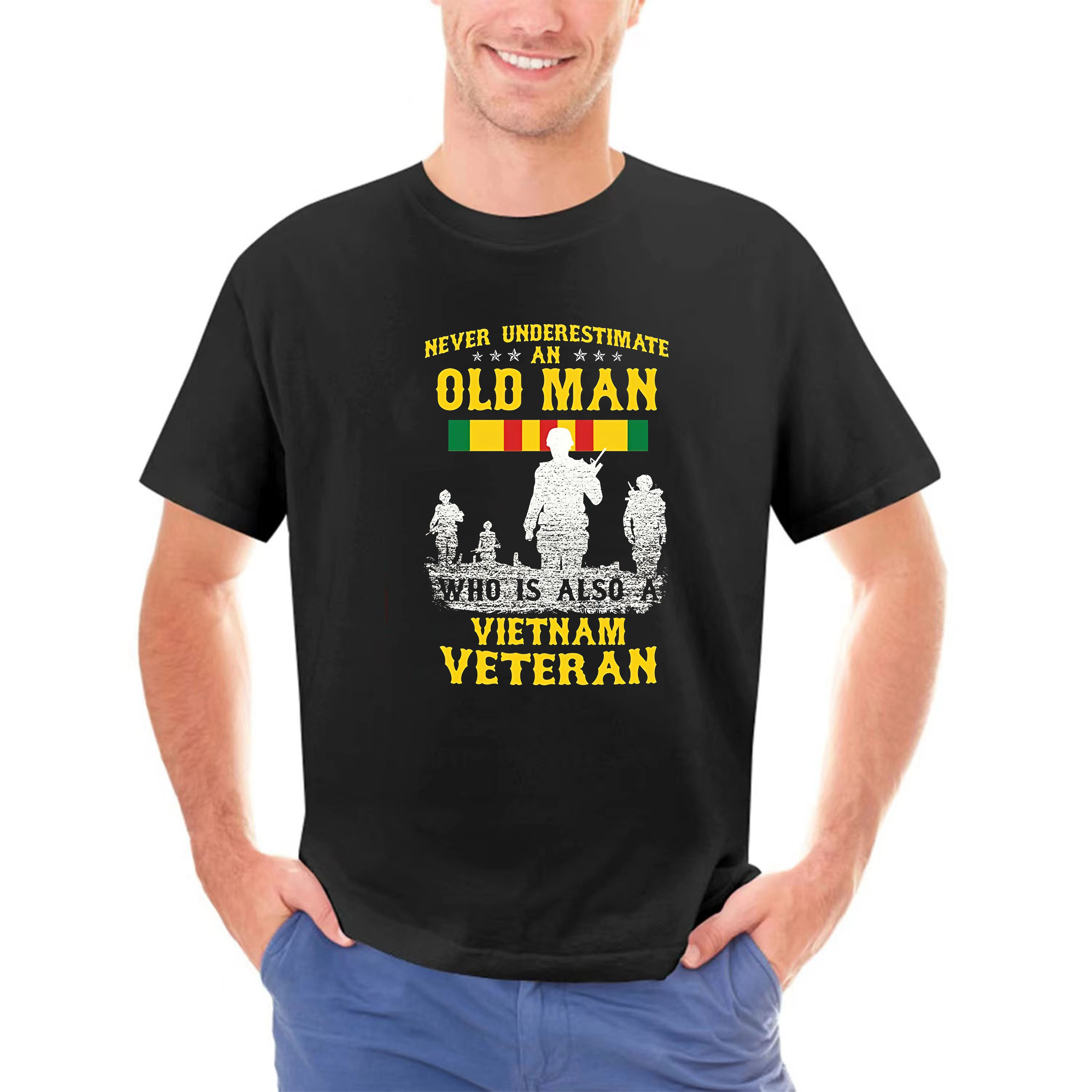 Black T Shirt Mens Never Underestimate an OLD MAN Vietnam Veteran - Gift Tee