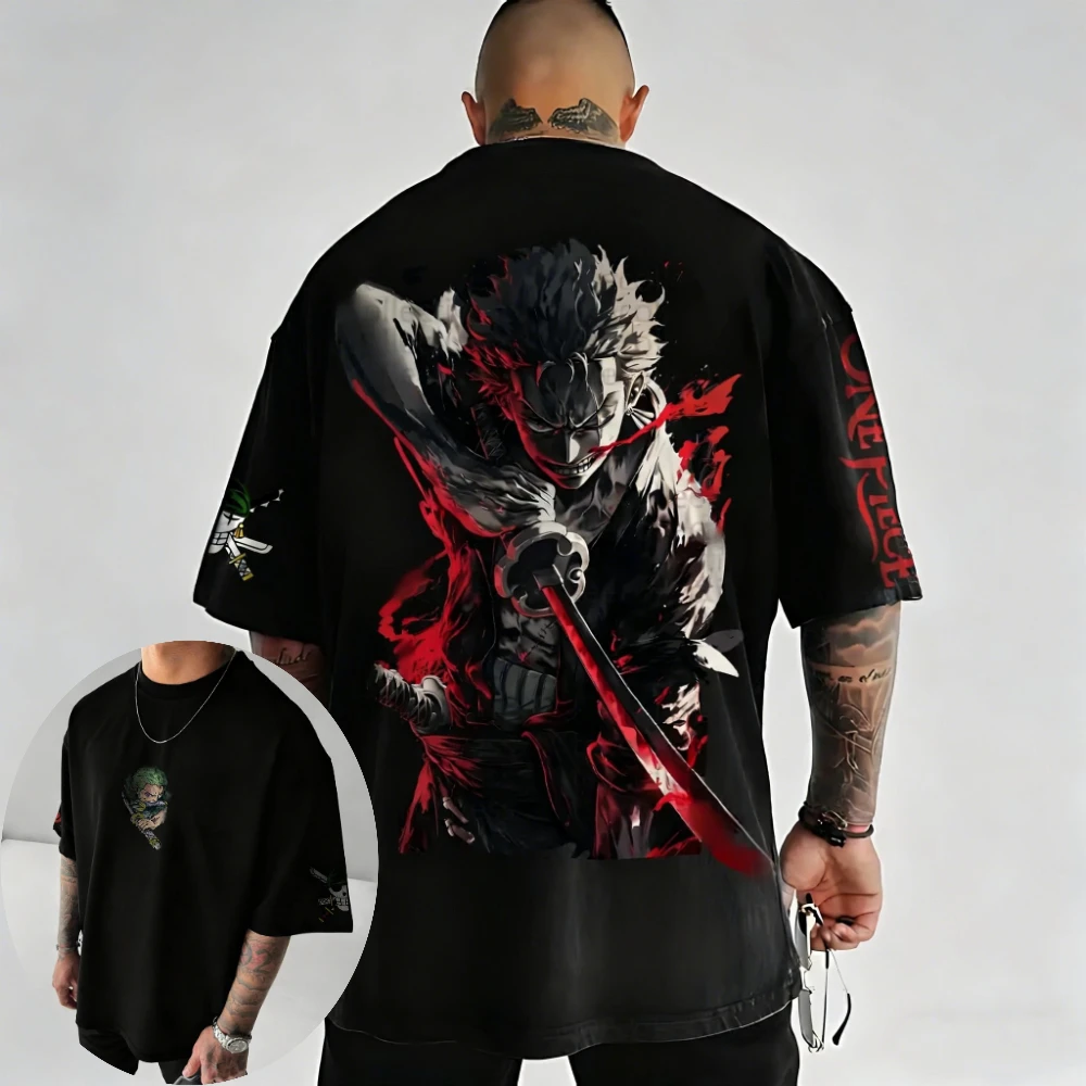 

One Piece Roronoa Zoro Unisex Pure Cotton T-shirt 2026 Summer Anime Print American Loose Casual Parent-child Short Sleeved Top