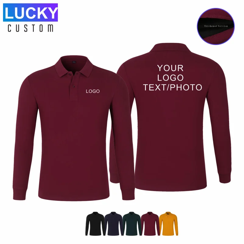 Koszulka polo z długim rękawem dla mężczyzn i kobiet, z możliwością personalizacji, z haftem, nadrukiem, jednolitym kolorem, casualowa, z kołnierzykiem.