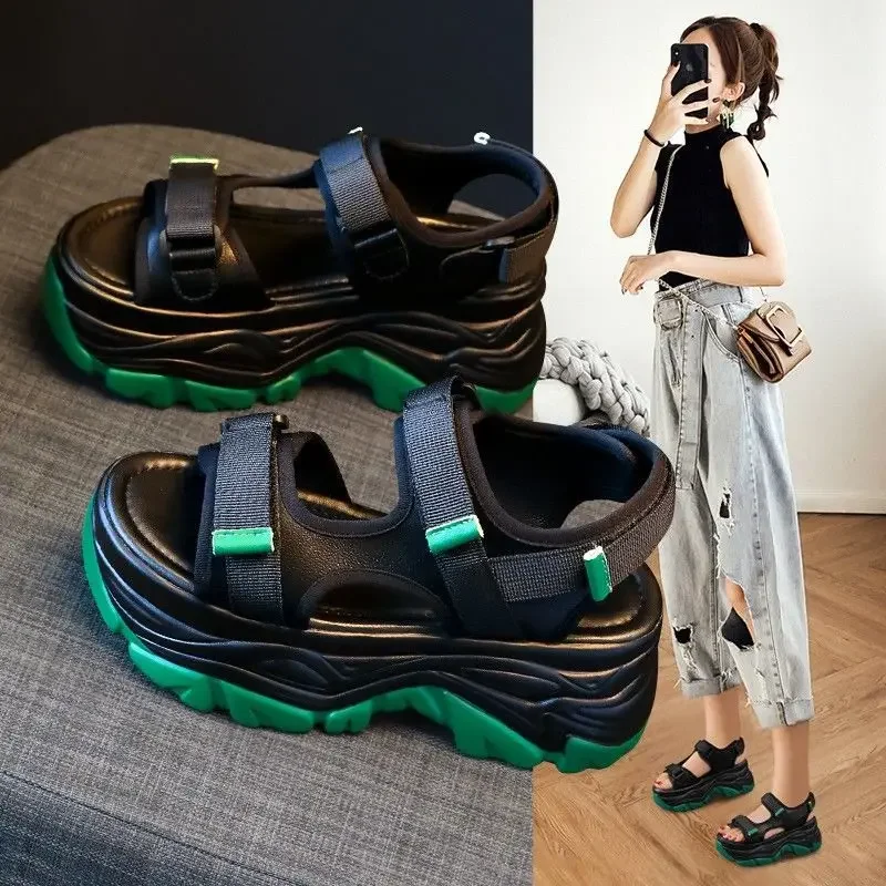 Summer New Platform Platform Sandals Women's All-in-one Green Roman French Sports Elevating Sandals Women Shoes