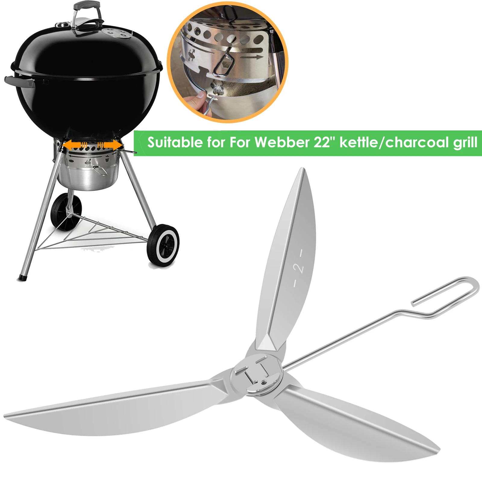 One-Touch Cleaning System Kit for Weber 22-1/2-Inch Kettle For Grill Grill Bottom Grill Damper Air Amount Control Ash Clean-Out