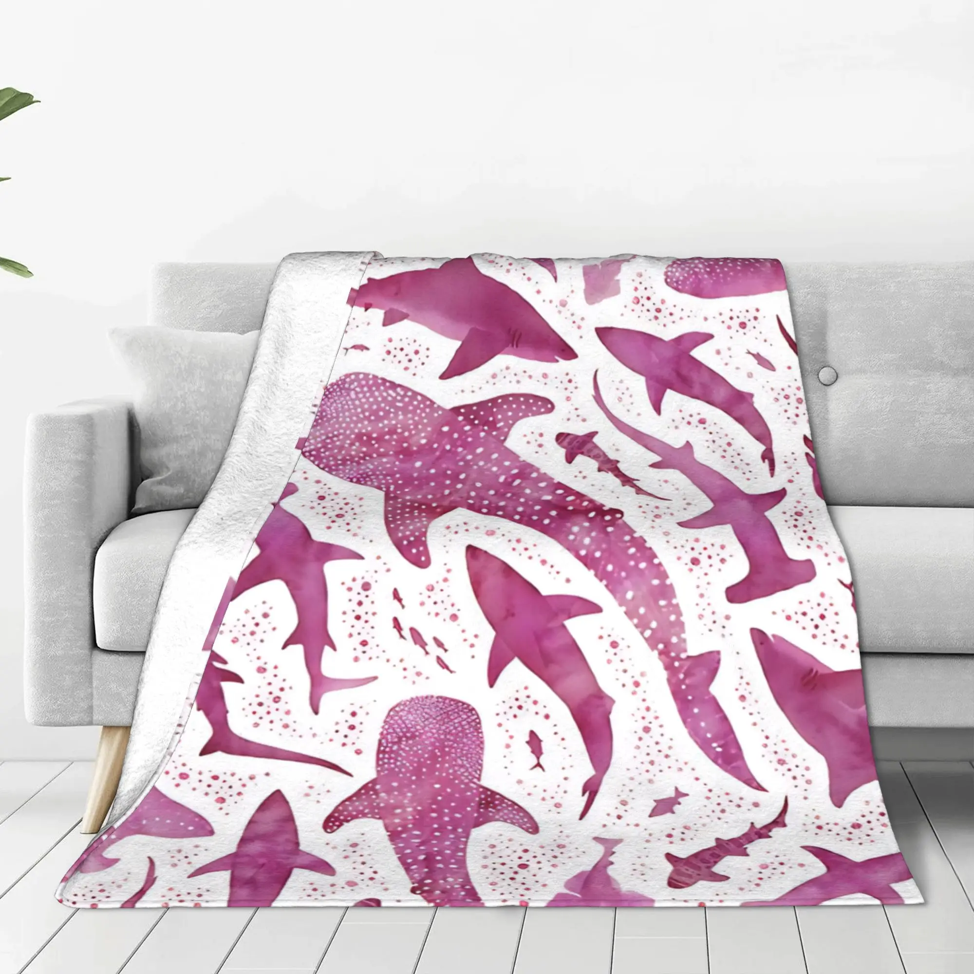 1PC Home Cute Room Decor Monochrome Blanket Throw Blanket Pink Whales Novelty Warm Blanket All Season