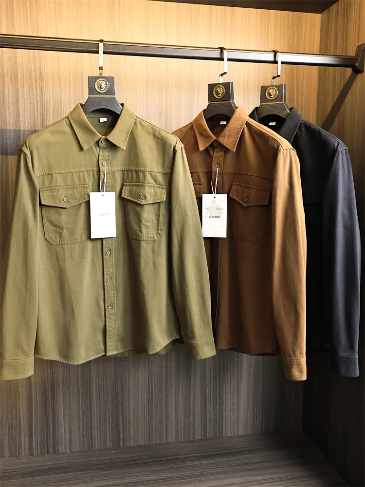 

Мужские хлопковые фланелевые удобные дышащие длинные свечи в стиле ретро в японском стиле с классическим воротником на пуговицах и деталями