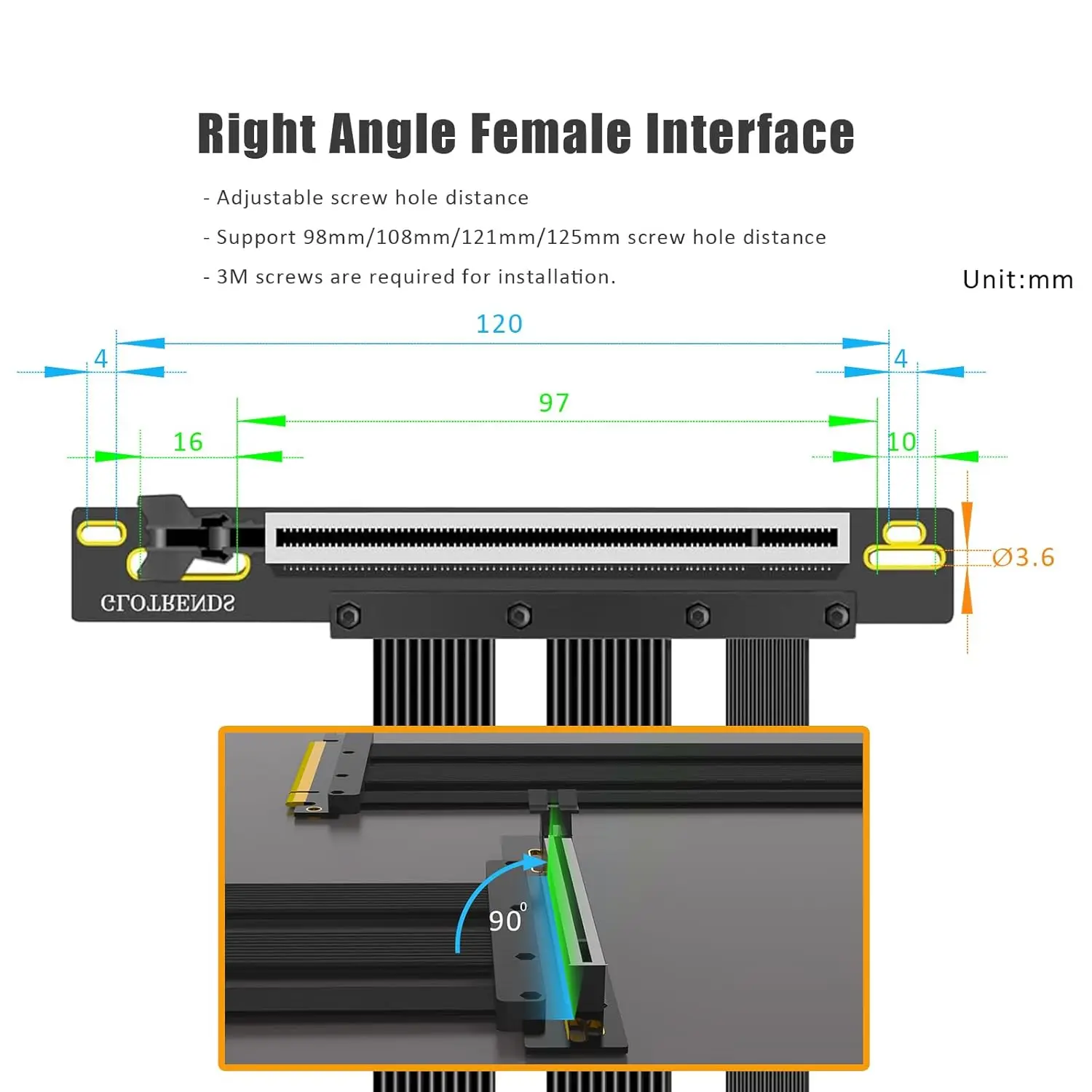 PCIe 5.0 Riser Cable for RTX5090 RTX4090 RX9070 RX7900, Compatible with PCIe 5.0/4.0 GPUs,90 Degree Right Angle