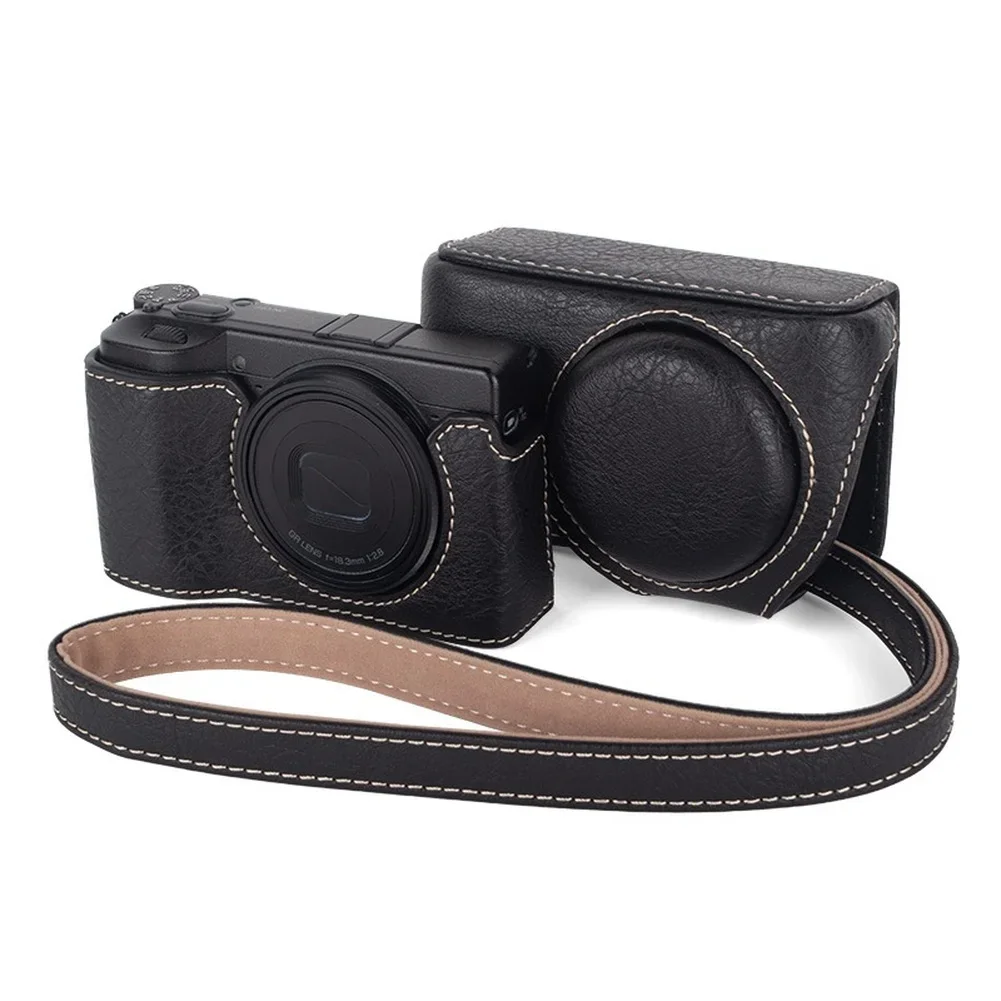 Camera Protective Case for GR4 GR3 GR3X - PU Full Coverage Shockproof Detachable Base with Shoulder Strap 12x8x5.5cm