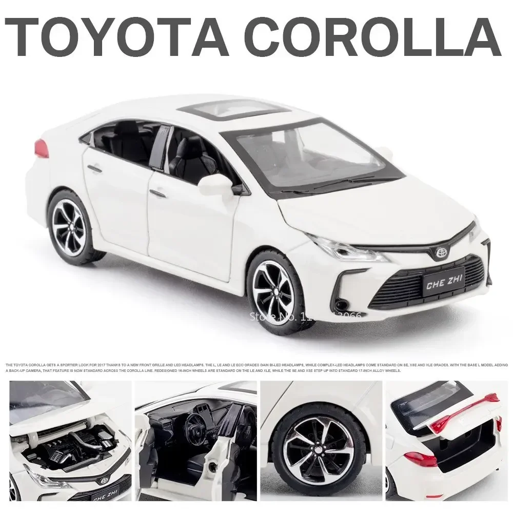 COROLLA Alloy Diecast Model Metal Toys Car Model, escala 1:32, 6 puertas abiertas con sonido y luz, Pull Back para Boy Collection Gift