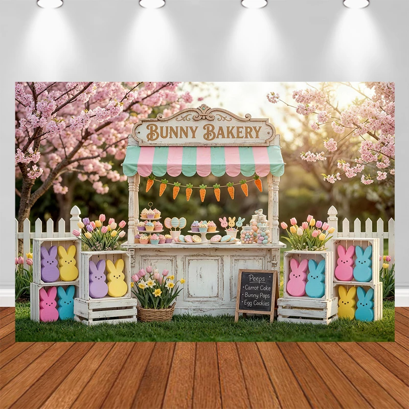 LS Easter Shop Backdrop Photography Bunny Bakery Shop Floral Easter Egg Background Spring Kids Birthday Photozone Studio