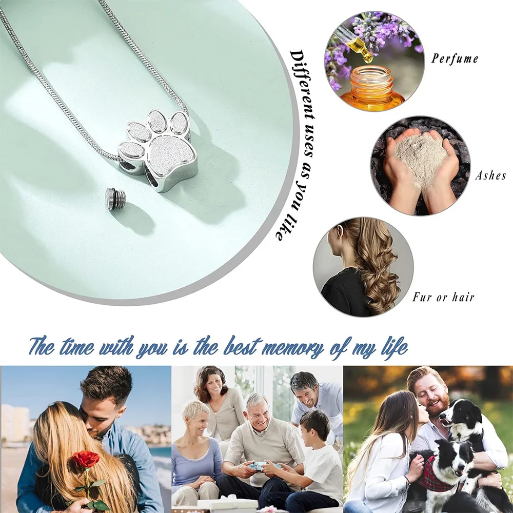 Paw Print Urn Necklace for Ashes Stainless Steel Cremation  Jewelry Keepsake for Pet Ashes Necklace Memorial Gifts for Man Women