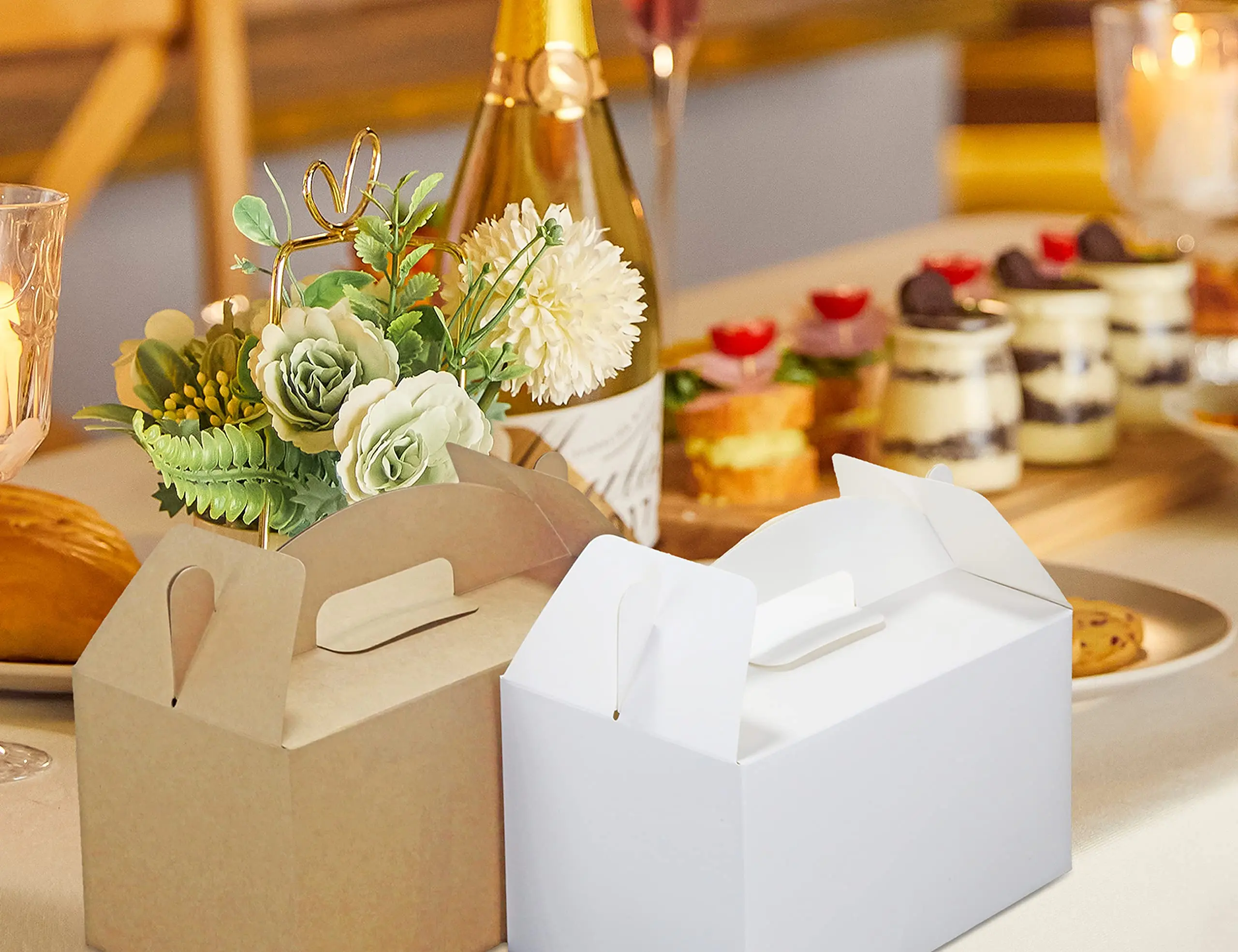 10Pcs Kraft Paper Gift Boxes with Handles Recyclable Paper Party Favor Treat Boxes for Birthday Wedding Party Takeaway Box